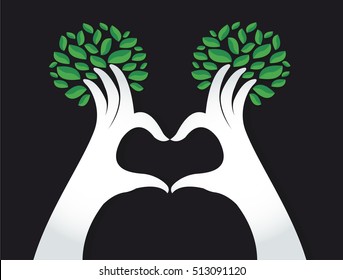 hands heart shape with leaves , nature lovers , World Environment Day
 