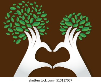 hands heart shape with leaves , nature lovers , World Environment Day