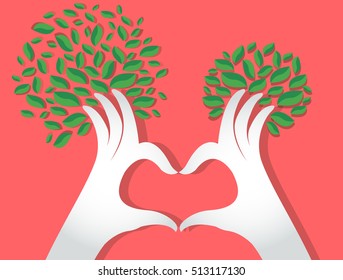 hands heart shape with leaves , nature lovers , World Environment Day