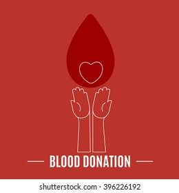 Hands with heart shape on red background. Blood Donation. Modern vector illustration with place for text.Donors day symbol. Medical Design elements.