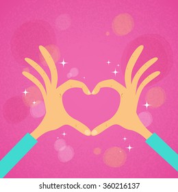 Hands Heart Shape Pink Background Vector Illustration