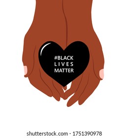 Hands with heart symbol as campaign for black lives matter. Race equality. Flat vector isolated on white background