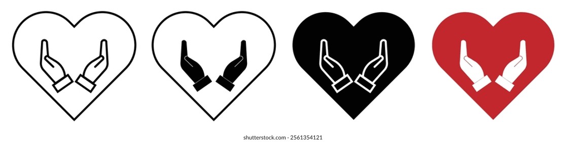 Hands in Heart Symbol, Heart Hug Yourself .hand palm care love icon, Caring Hands. Vector