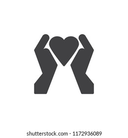 Hands with heart vector icon. filled flat sign for mobile concept and web design. Charity simple solid icon. Love symbol, logo illustration. Pixel perfect vector graphics