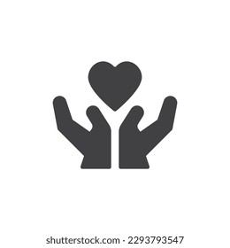 Hands with heart vector icon. filled flat sign for mobile concept and web design. Health care glyph icon. Charity symbol, logo illustration. Vector graphics