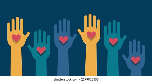 Hands With Heart Vector Illustration For Community Volunteers Volunteering Love Giving Charity Connection Together