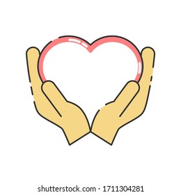 Hands with heart. Volunteer organization vector illustration isolated on white background.Voluntary, charity, donation icon.