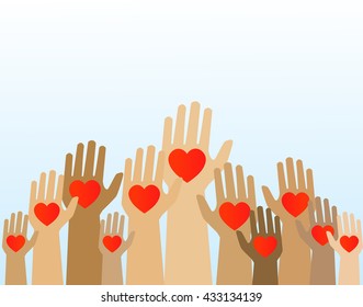  Hands with hearts up