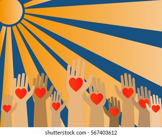  Hands with hearts up