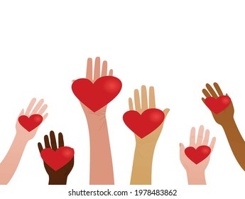 Hands with hearts. charity concept. vector