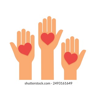 hands up with hearts icon vector illustration