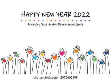Hands and Hearts Sustainable Development Goals image new year card 2022 template svg