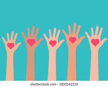 hands with hearts symbol of charity donation vector illustration