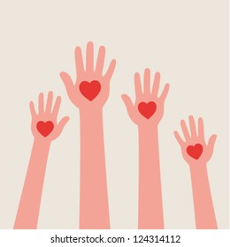 Hands with hearts. Vector illustration.