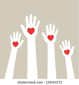 Hands with hearts. Vector illustration.