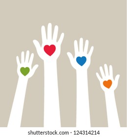 Hands with hearts. Vector illustration.