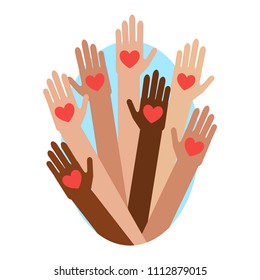 Hands with hearts.Charity and donation give and share your love to poor people.  Vector illustration,