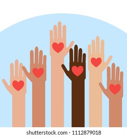 Hands with hearts.Charity and donation give and share your love to poor people.  Vector illustration