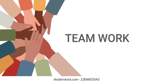 Hands held together. Vector image of team and unity. Symbol of people support. Union and group work in a team