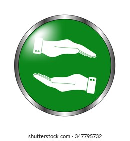 in the hands of the Help  - green vector icon