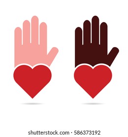 hands help with heart in red color art illustration