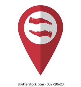 in the hands of the Help - vector icon; red map  pointer