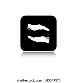 in the hands of the Help - vector icon  with shadow