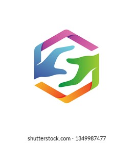Hands in Hexagonal Shape Logo Vector