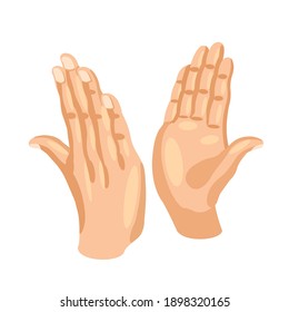 Hands high five. 2 palms. Friends sign, concept. Vector illustration isolated on white background.