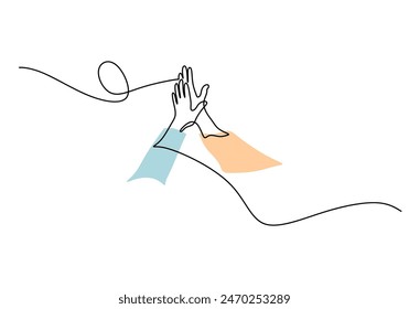 hands high five clapping gesture continuous line drawing. Greeting with hand concept. Vector illustration minimalist design hand drawn isolated on white background.