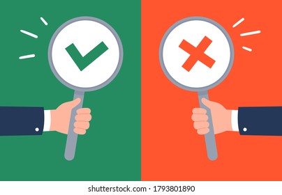 Hands Hold Banners. Agreeing And Disagree Signs. Support And Disagreement Concept. Trendy Vector Flat Illustration.