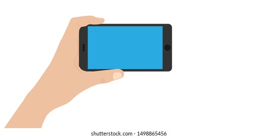 
hands hold black smartphone with touchscreen in horizontal position.vector illustration isolated on white background.10 eps.