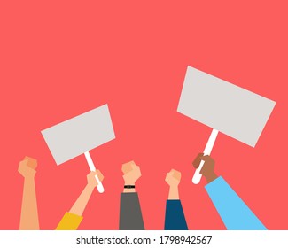 Hands hold blank board. Cartoon vector style for your design.