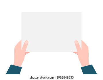 hands hold blank white paper sheet icon isolated on white background