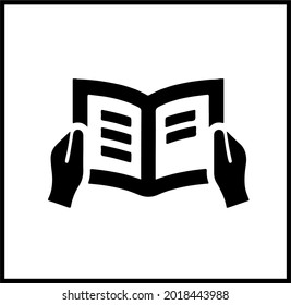 Hands hold book. Reading and hobbies. Self-education and study. Sheets with paper pages. Flat vector illustration