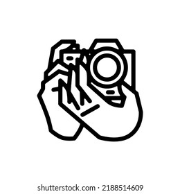 hands hold camera photography logo vector icon illustration