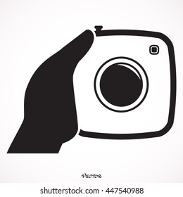 Hands hold camera and taking photo, Flat design concept for web banners, web sites, printed materials, Vector illustration isolated on white background