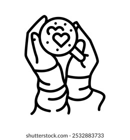 Hands hold a cup of cocoa color line icon. Vector illustration.Editable stroke.