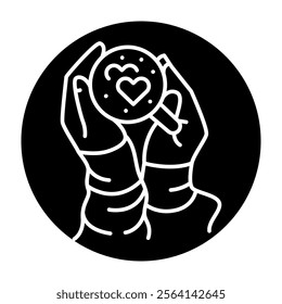 Hands hold a cup of cocoa color line icon. Vector illustration.Editable stroke.