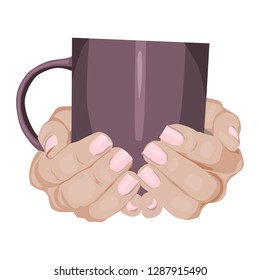 hands hold a cup.isolated on white.