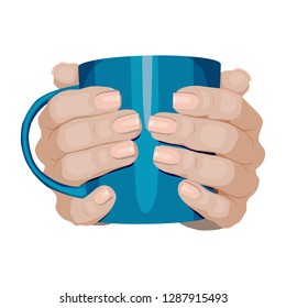hands hold a cup.isolated on white.