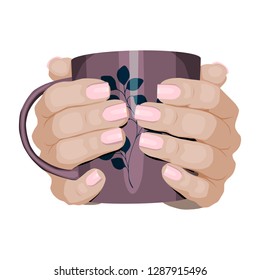 hands hold a cup.isolated on white.