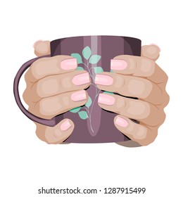 hands hold a cup.isolated on white.