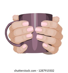 hands hold a cup.isolated on white.