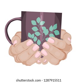 hands hold a cup.isolated on white.