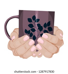 hands hold a cup.isolated on white