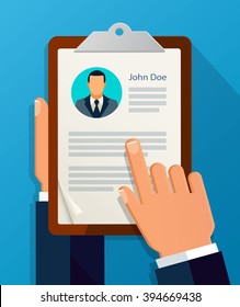 Hands Hold CV Profile. Choose Business People To Hire