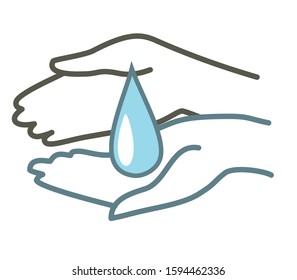 Hands hold a drop of water. Water conservation, caring, nature, cleanliness. Vector graphics.