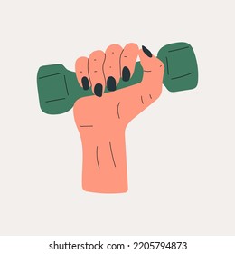Hands hold dumbbell on white background . Sport revolution concept. Vector colorful illustration in flat design.