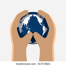 Hands hold earth, vector illustration